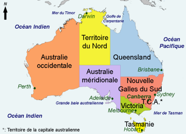 Carte des Etats Australiens
